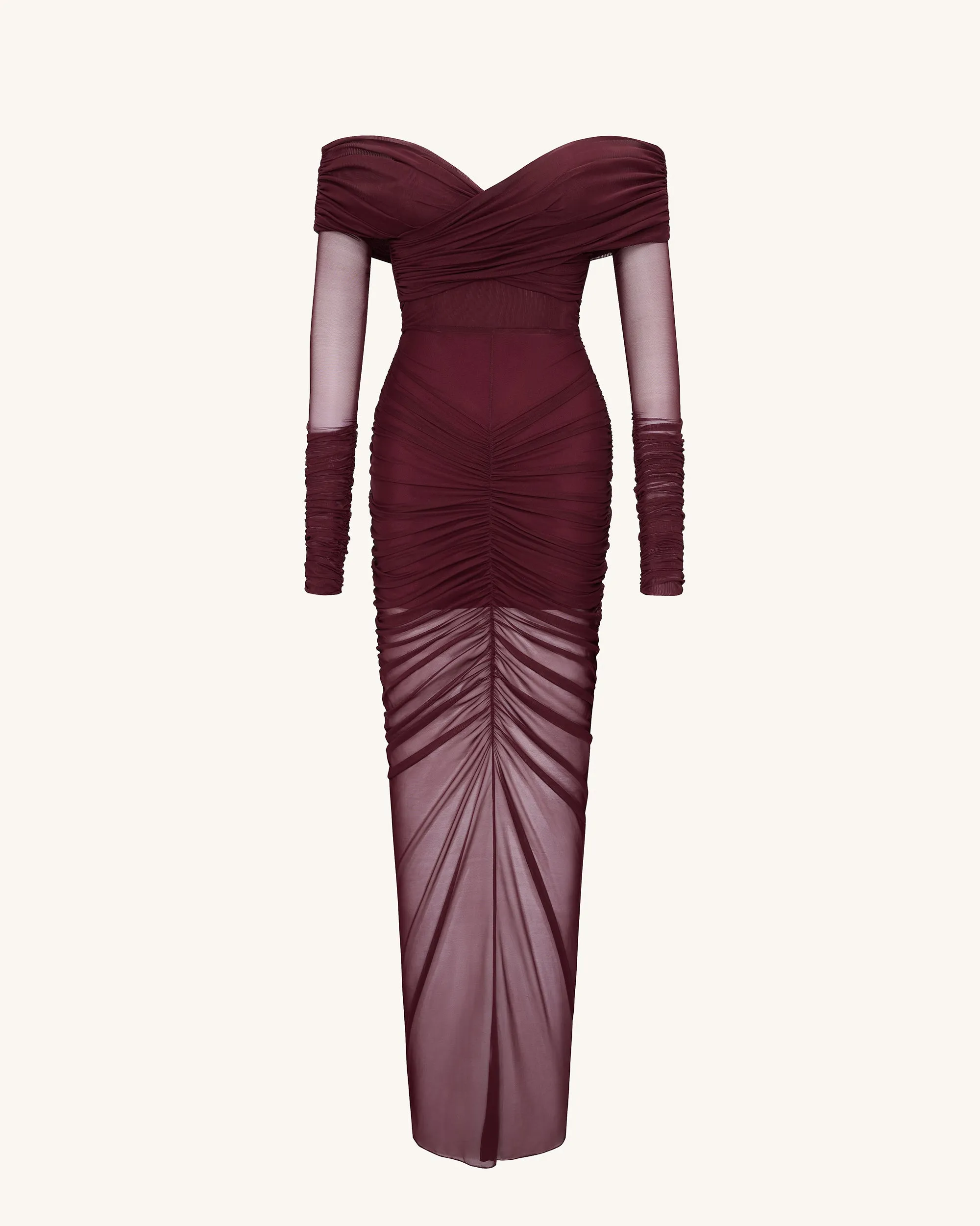Emily Elegant Off-Shoulder Ruched Gown - Red sold by JW PEI