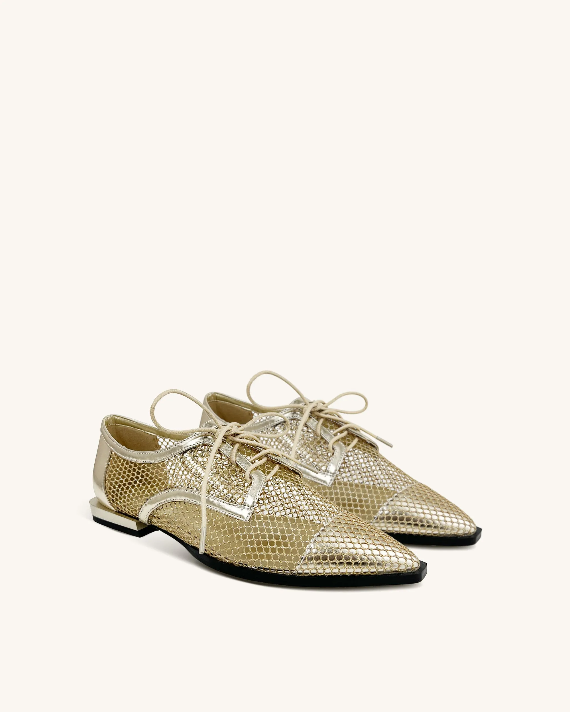Naomi Metallic Lace-Up Flats - Gold sold by JW PEI