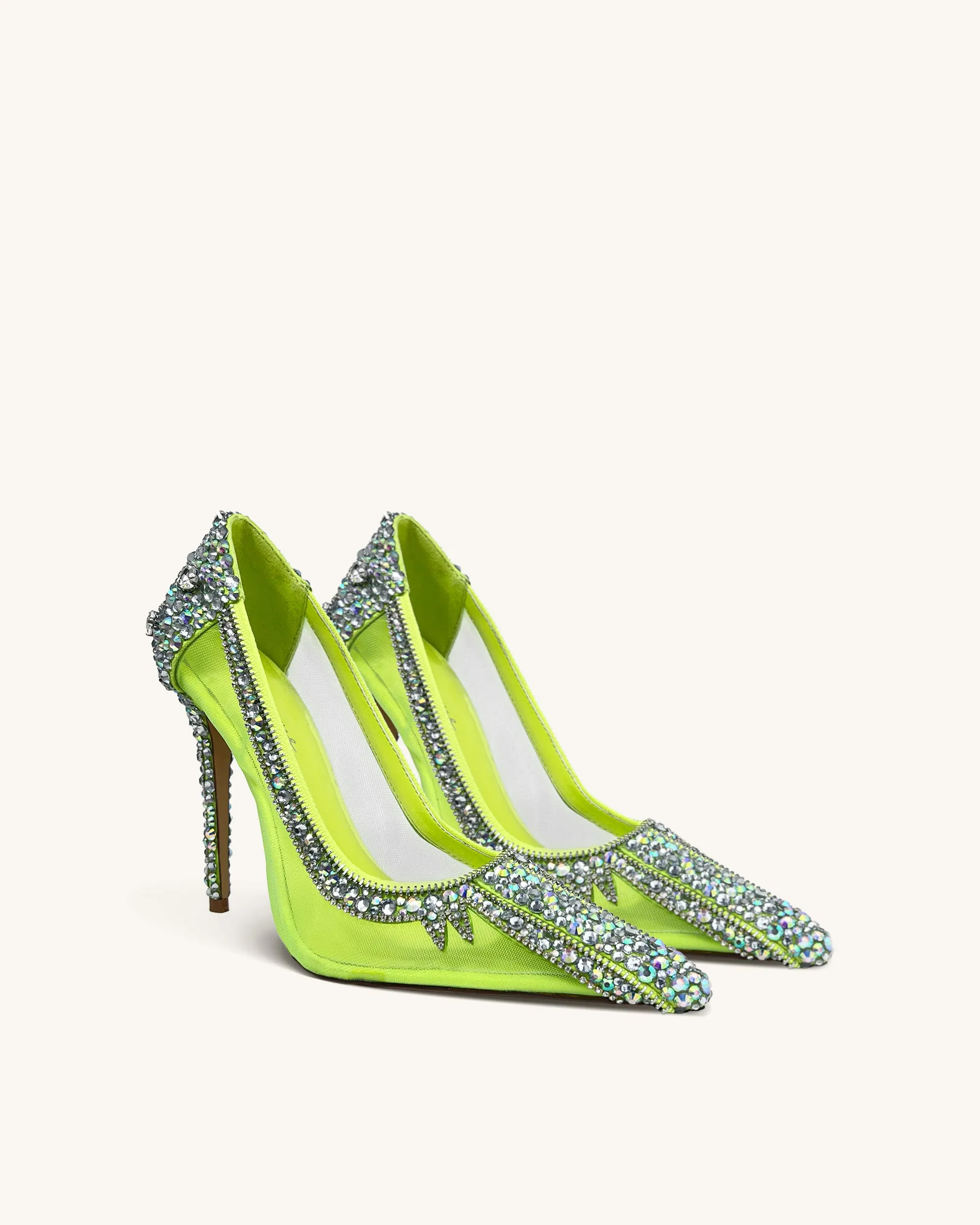 Genesis Crystal-Embellished Pointed Heels - Neon Green sold by JW PEI