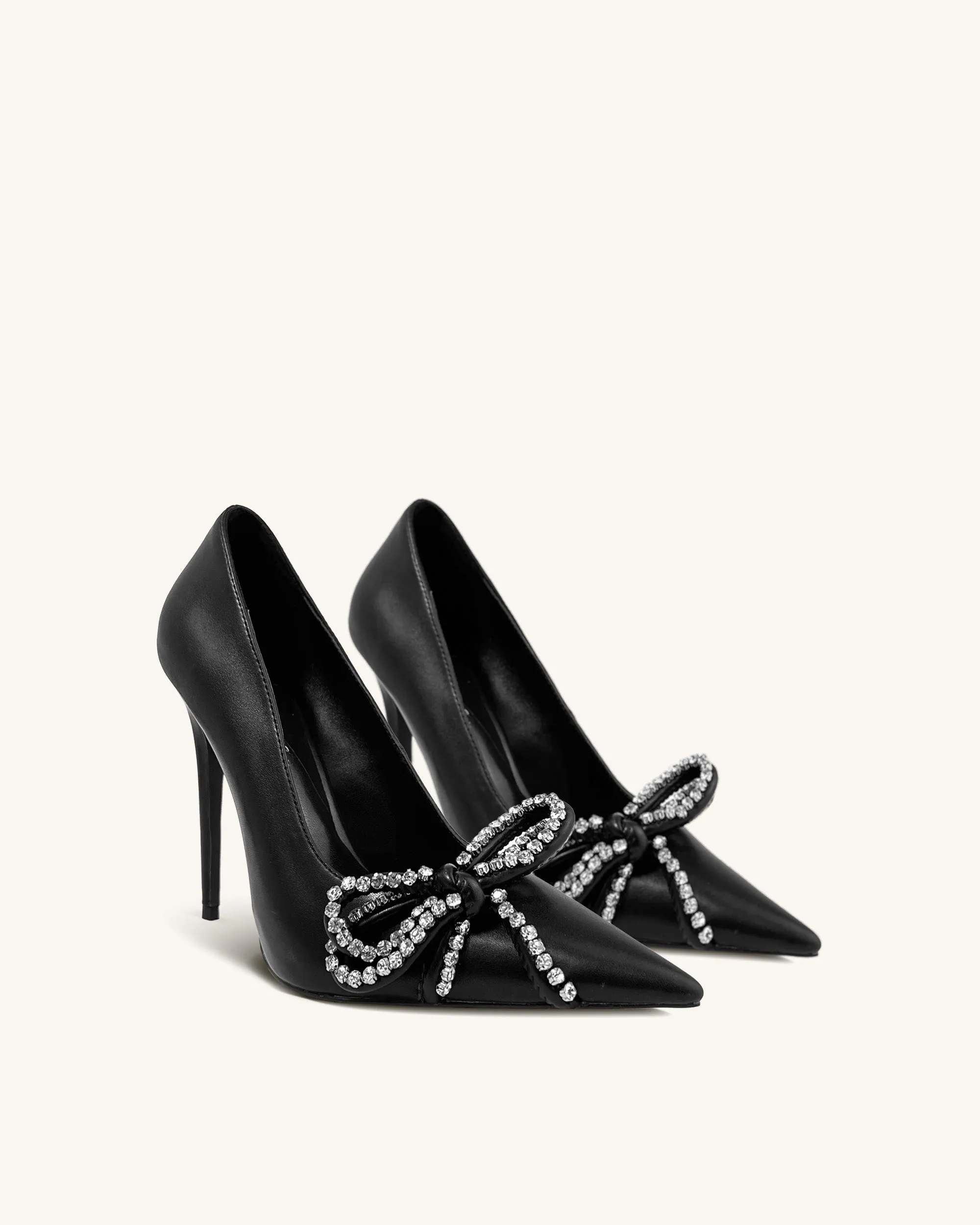Aria High Heels with Crystal Bow - Black sold by JW PEI