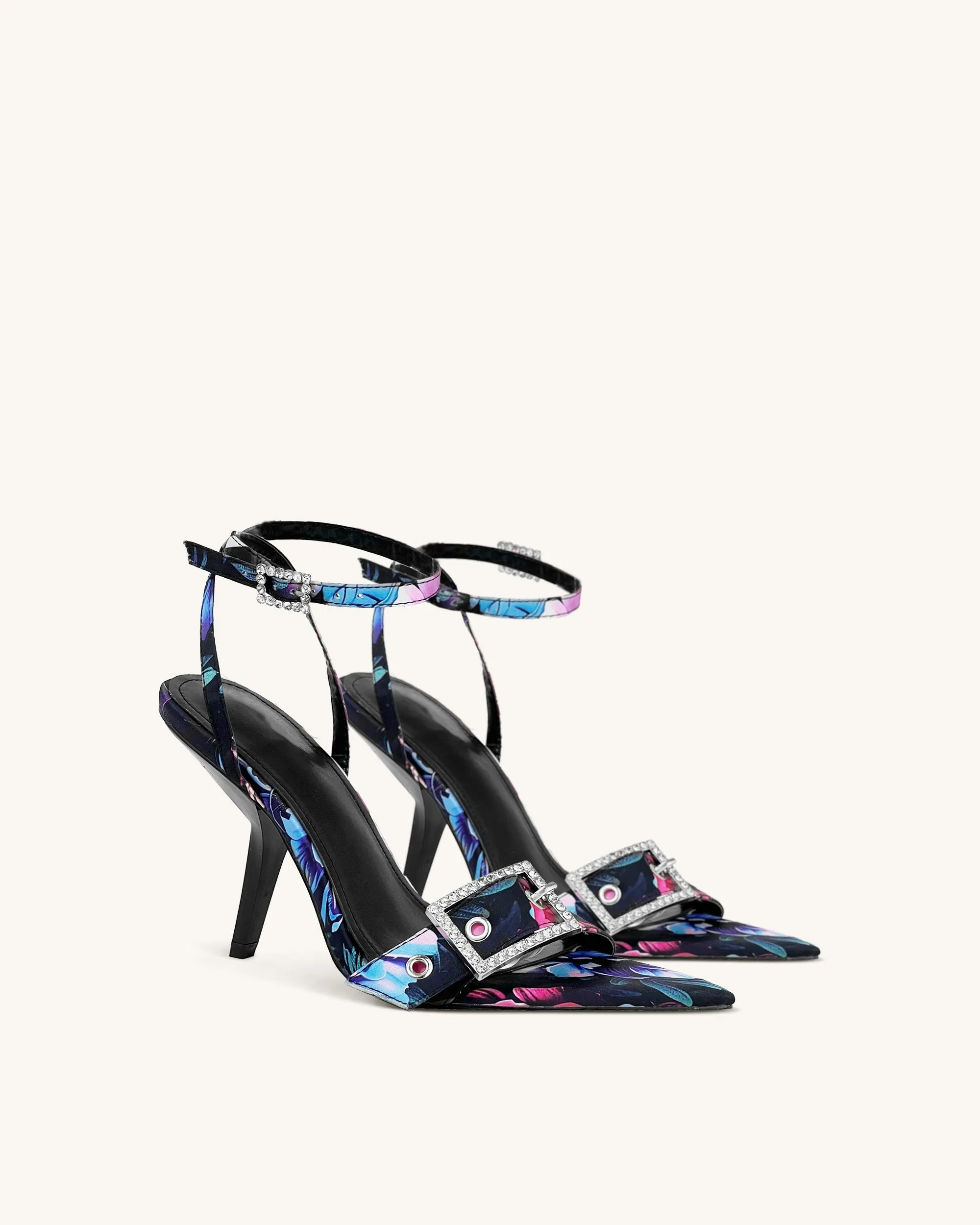 Autumn Floral High Heel Sandals - Multicolor Black sold by JW PEI