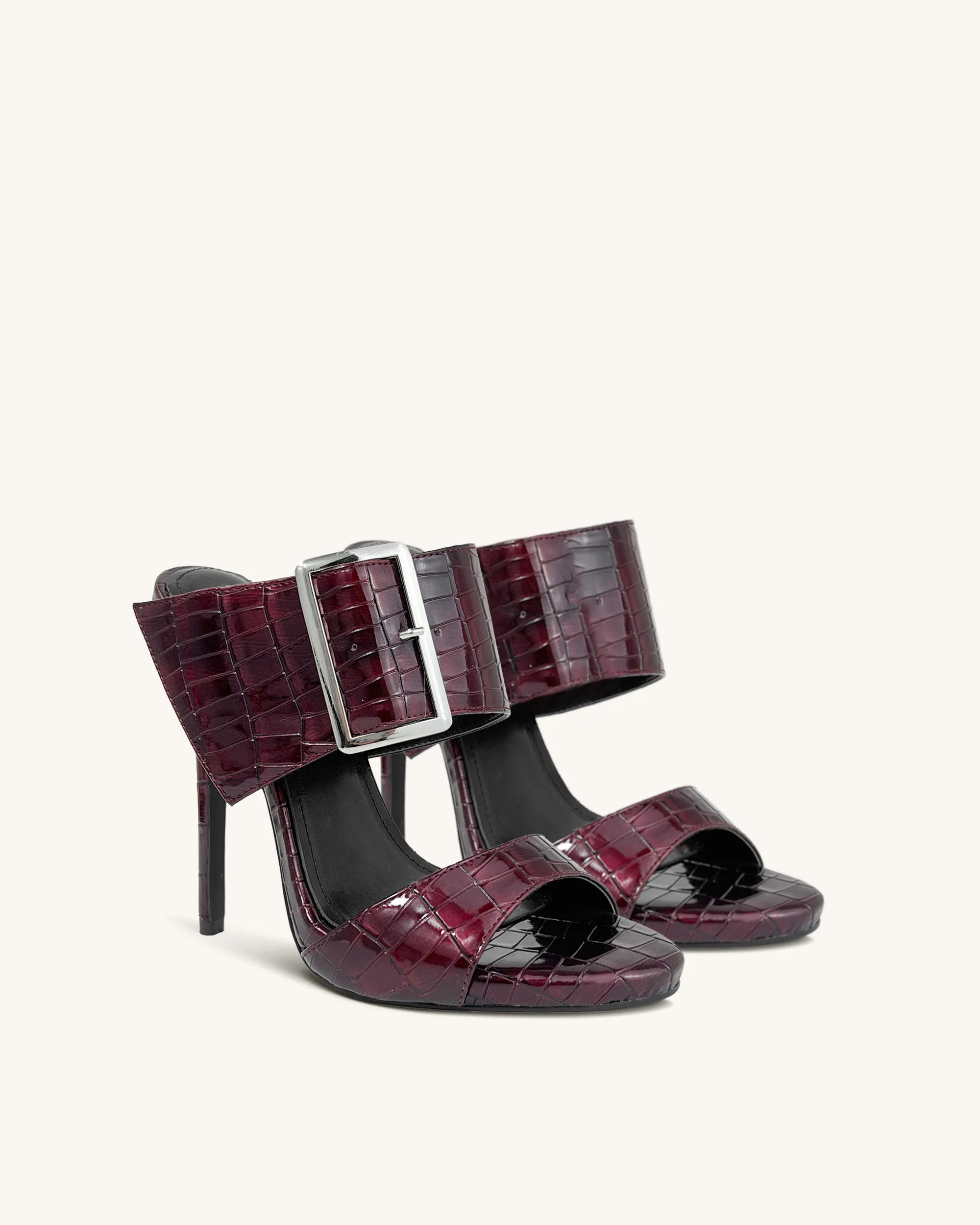 Leah Croc-Effect High Heel Sandals - Burgundy sold by JW PEI