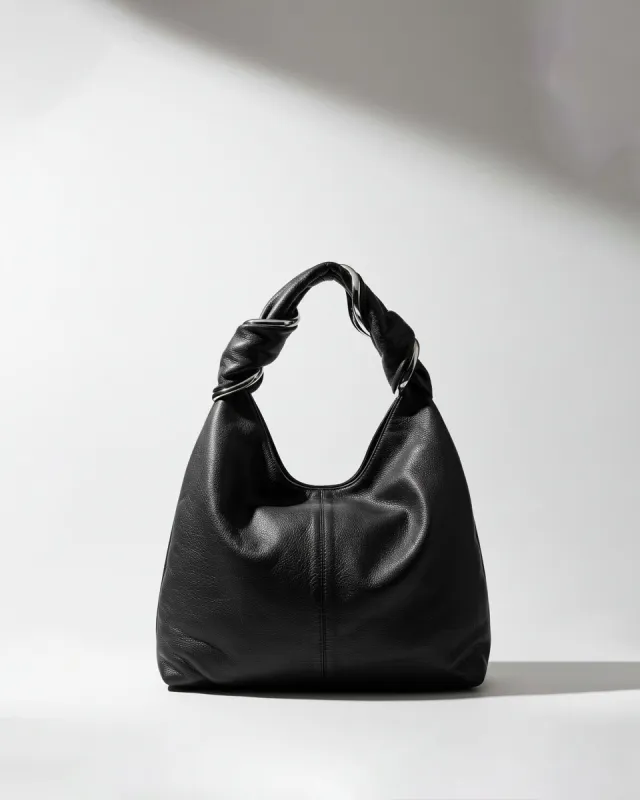 Quinn Ruched Handle Bag - Black sold by JW PEI