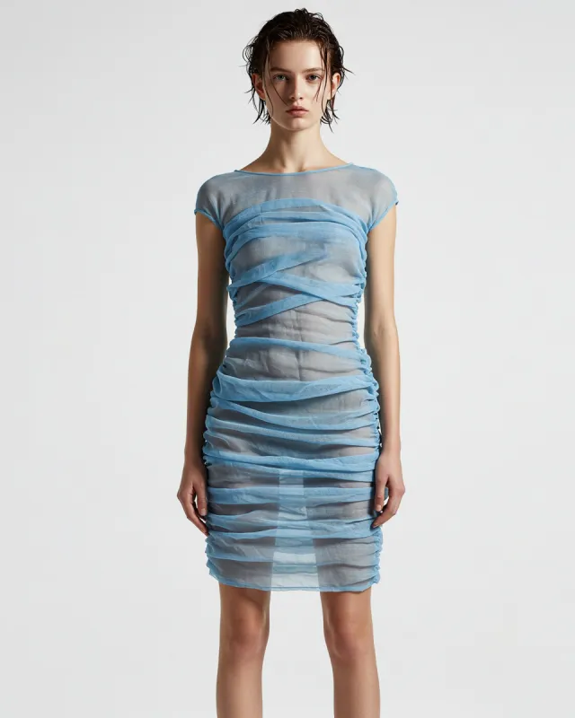 Wave Ruched Dress - Blue sold by JW PEI
