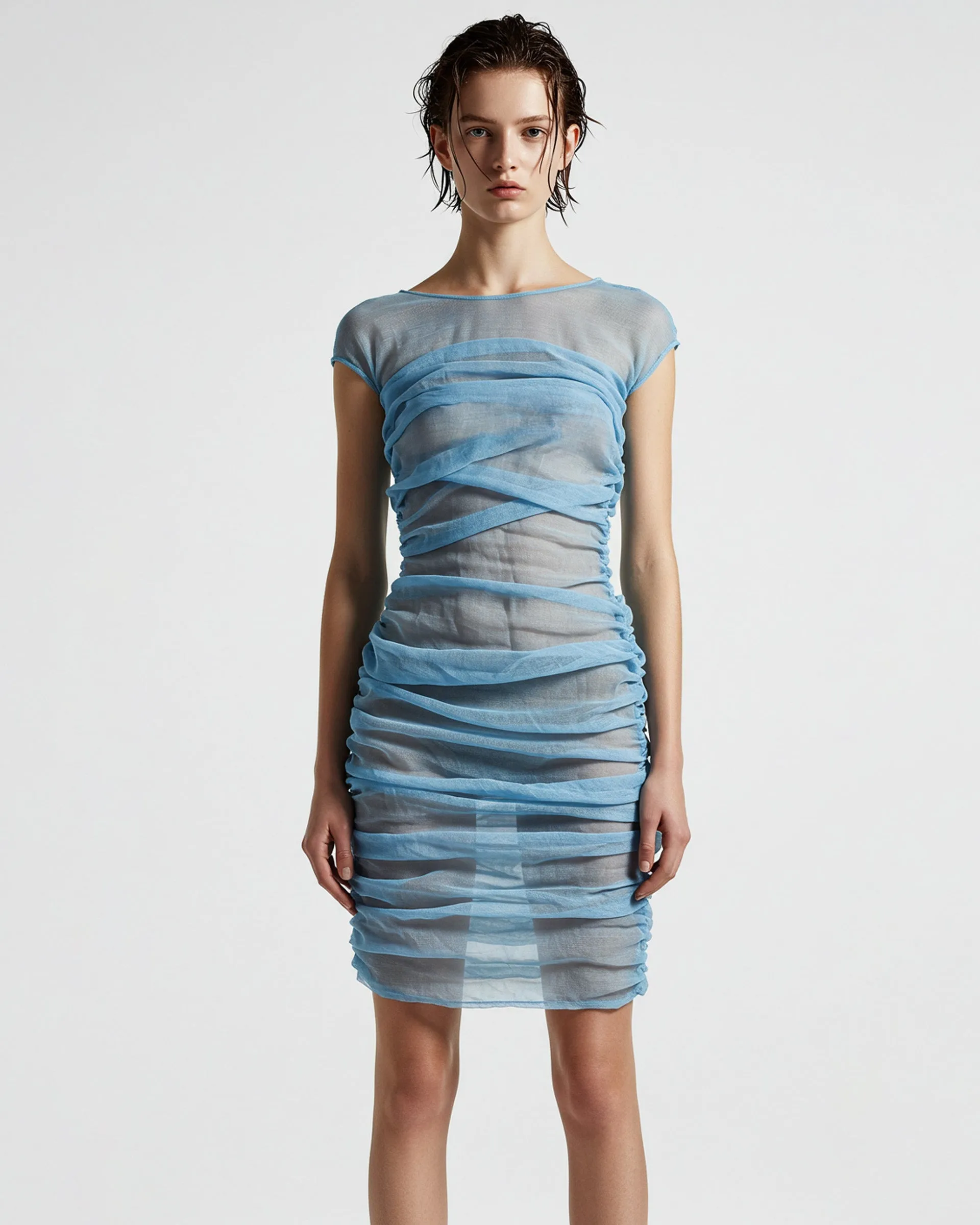 Wave Ruched Dress - Blue sold by JW PEI