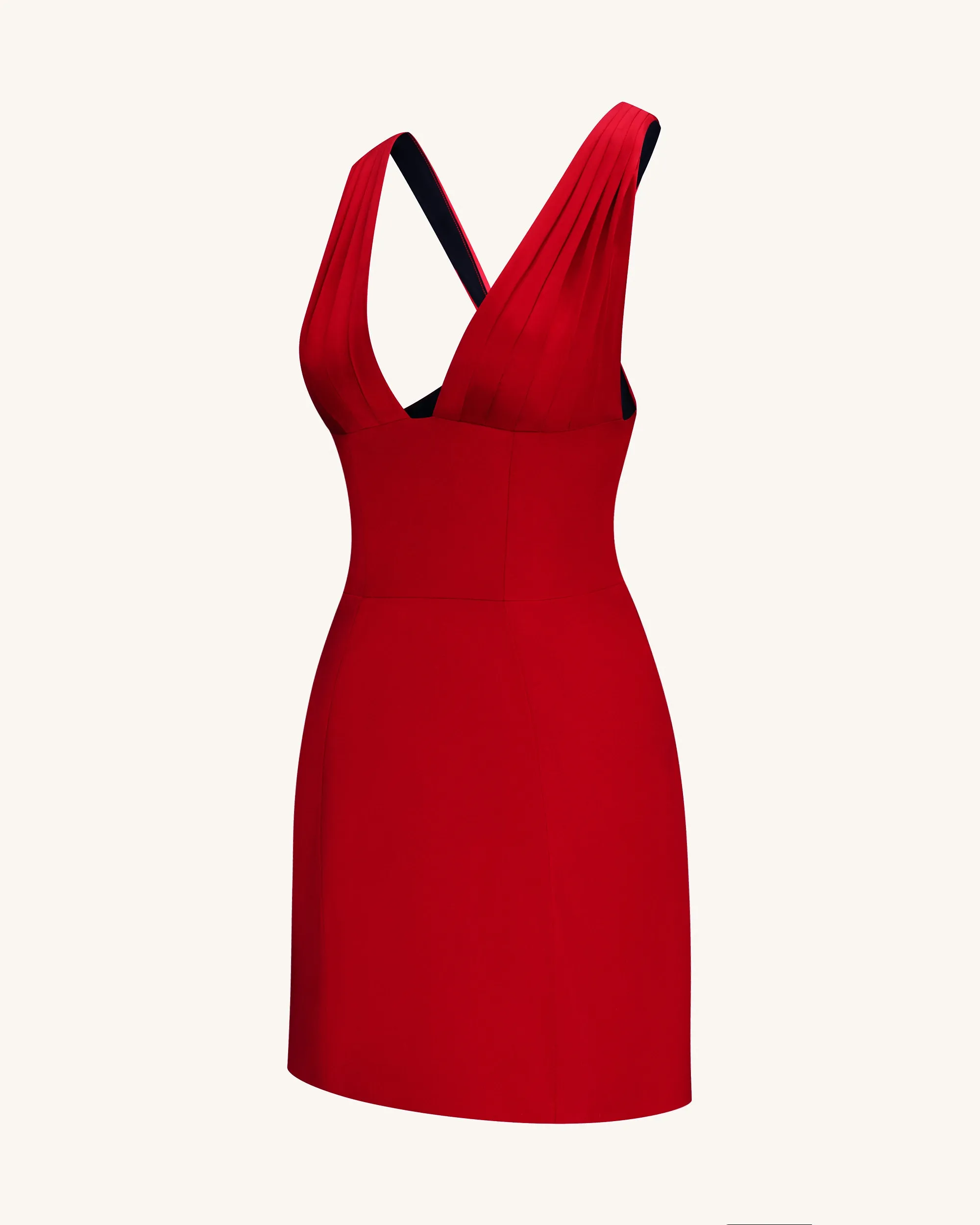 Pleated Deep V-Neck Mini Dress - Red sold by JW PEI product image thumbnail 5