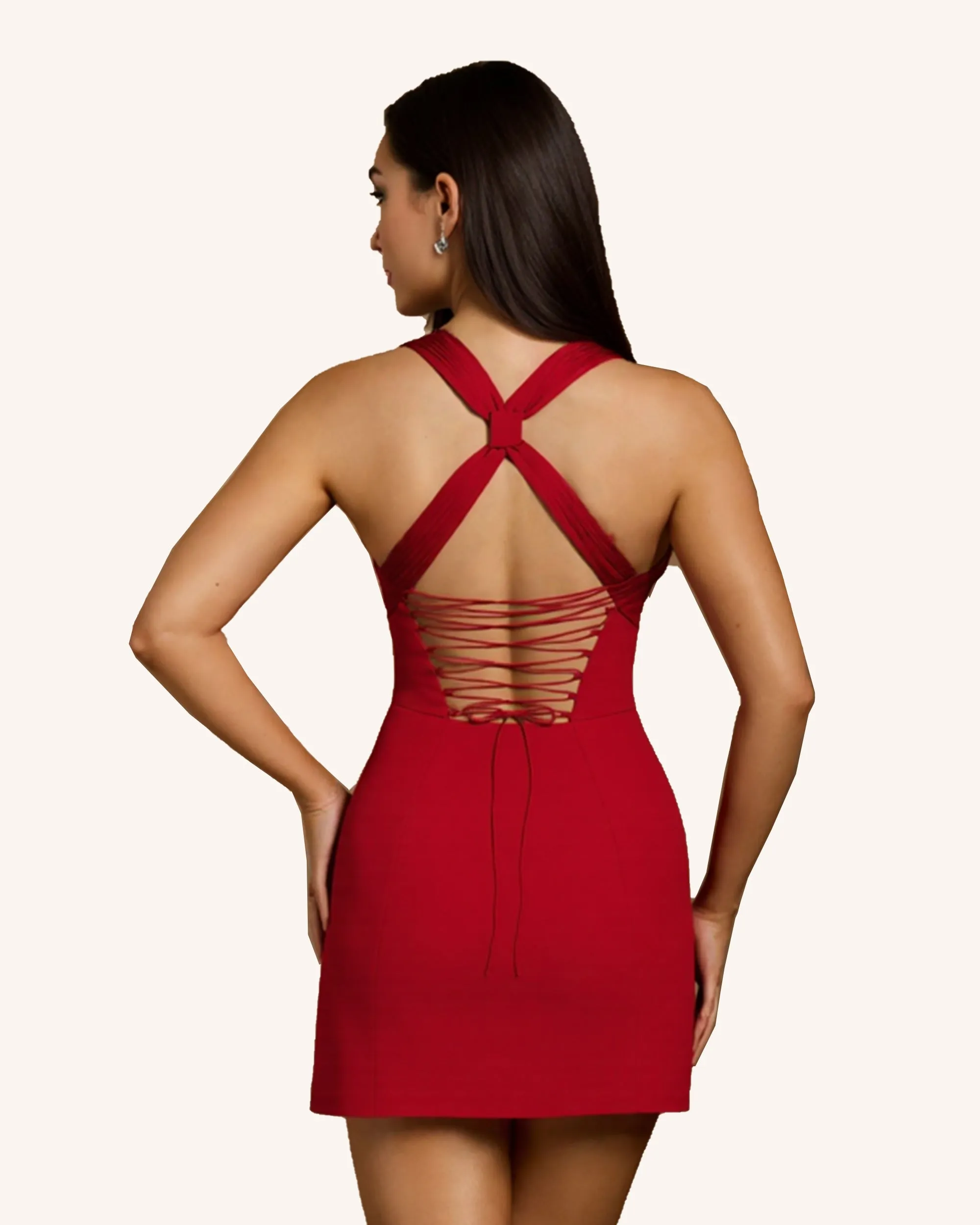 Pleated Deep V-Neck Mini Dress - Red sold by JW PEI product image thumbnail 3