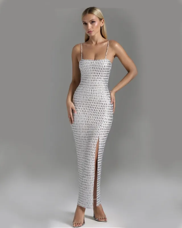 Sequined Cut-Out Maxi Dress - White sold by JW PEI