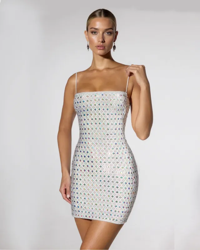 Rhinestone Embellished Mini Dress - White sold by JW PEI