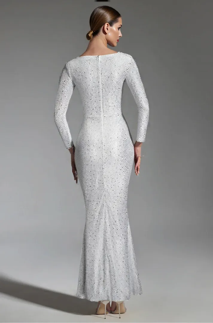 Rhinestone Embellished Cut-Out Maxi Dress - White sold by JW PEI product image thumbnail 2