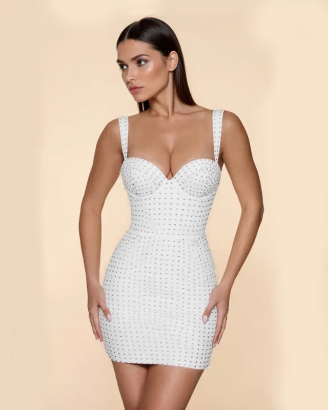 Rhinestone Embellished Mini Dress - White sold by JW PEI
