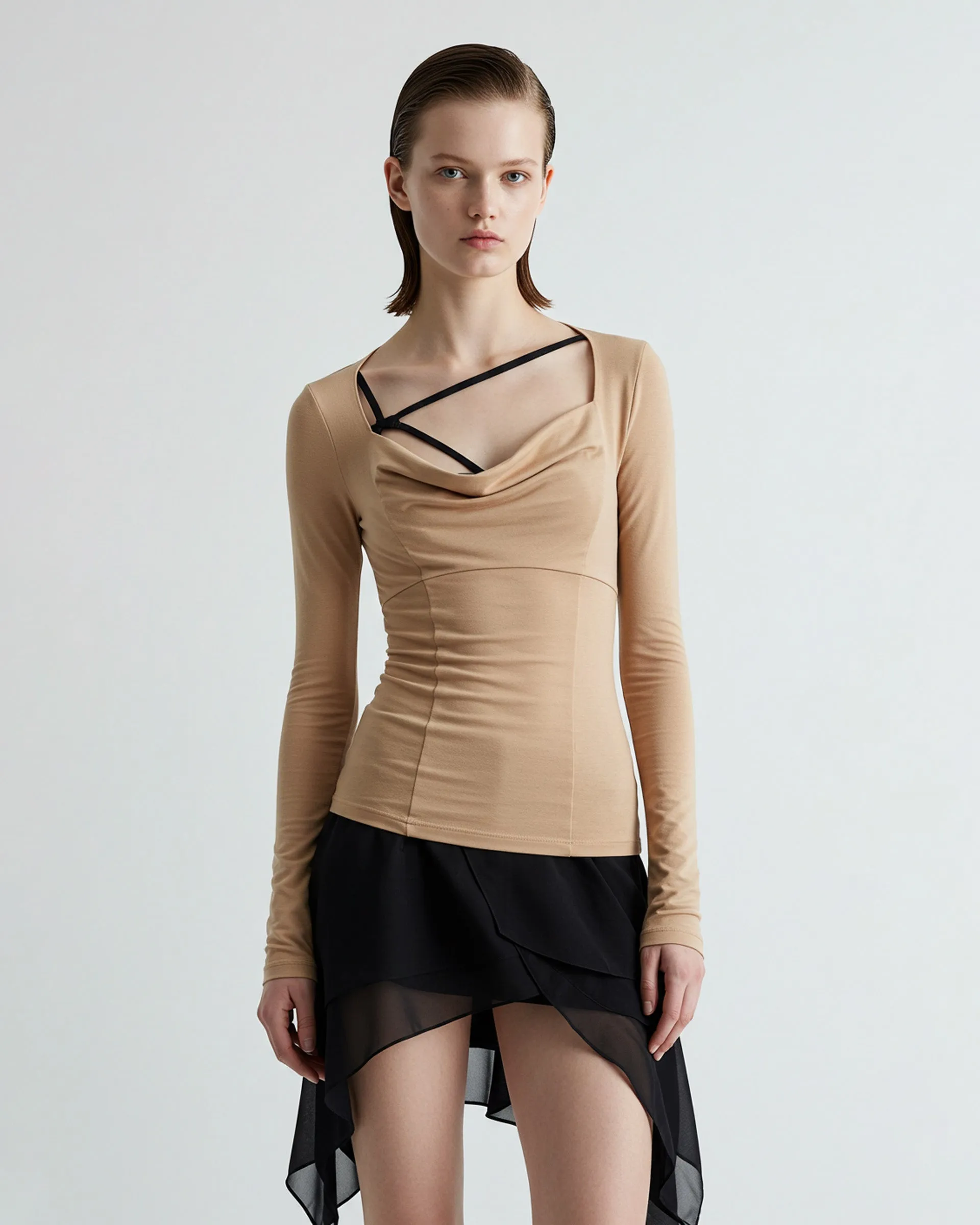 Draped Detail Top - Beige/Black sold by JW PEI