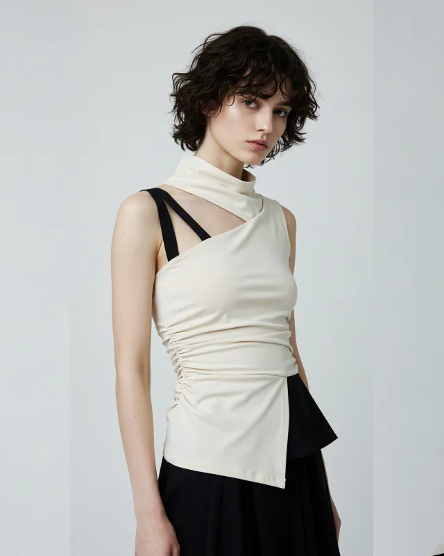 Draped Detail Top - Beige/Black sold by JW PEI