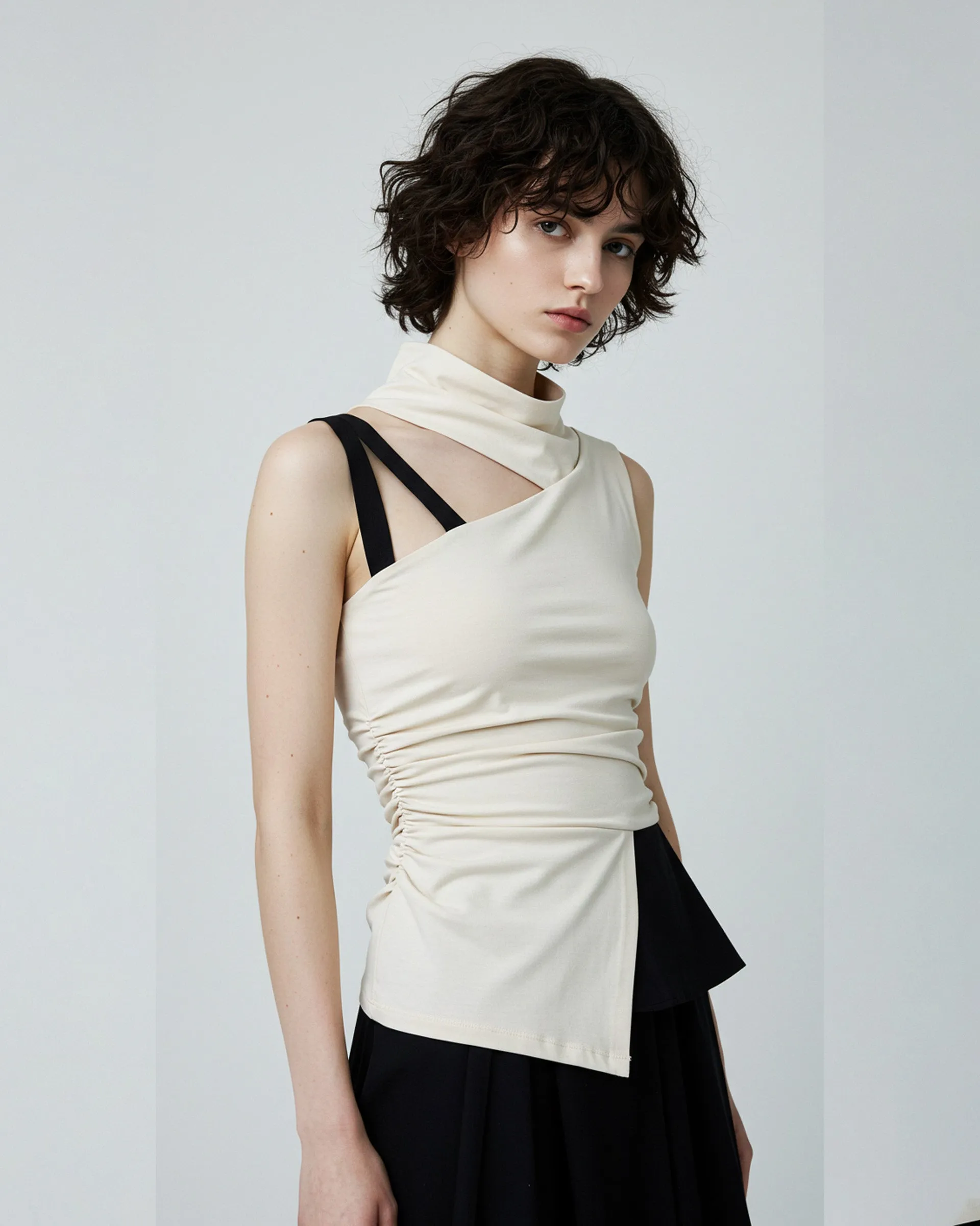 Draped Detail Top - Beige/Black sold by JW PEI