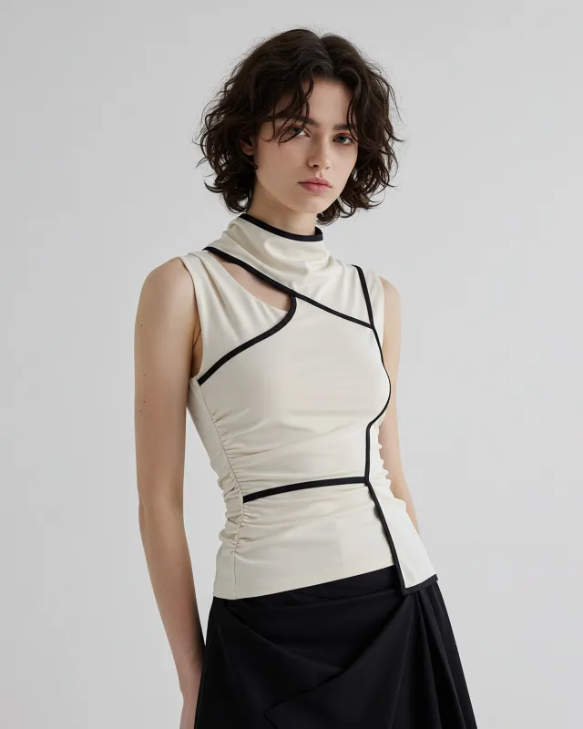 Sculpted Neckline Top - White/Black sold by JW PEI