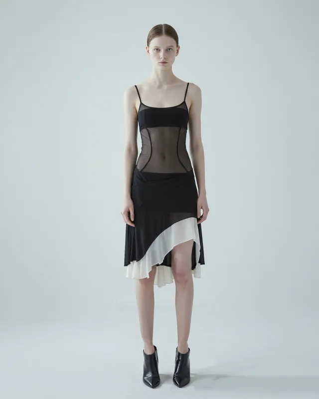 Draped Sheer Dress - Black/Ivory sold by JW PEI