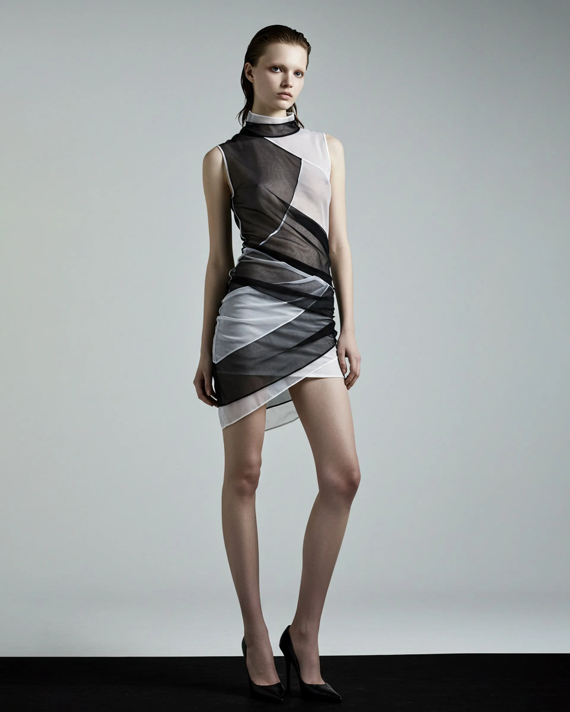 Mesh Contrast Dress - Black/White sold by JW PEI