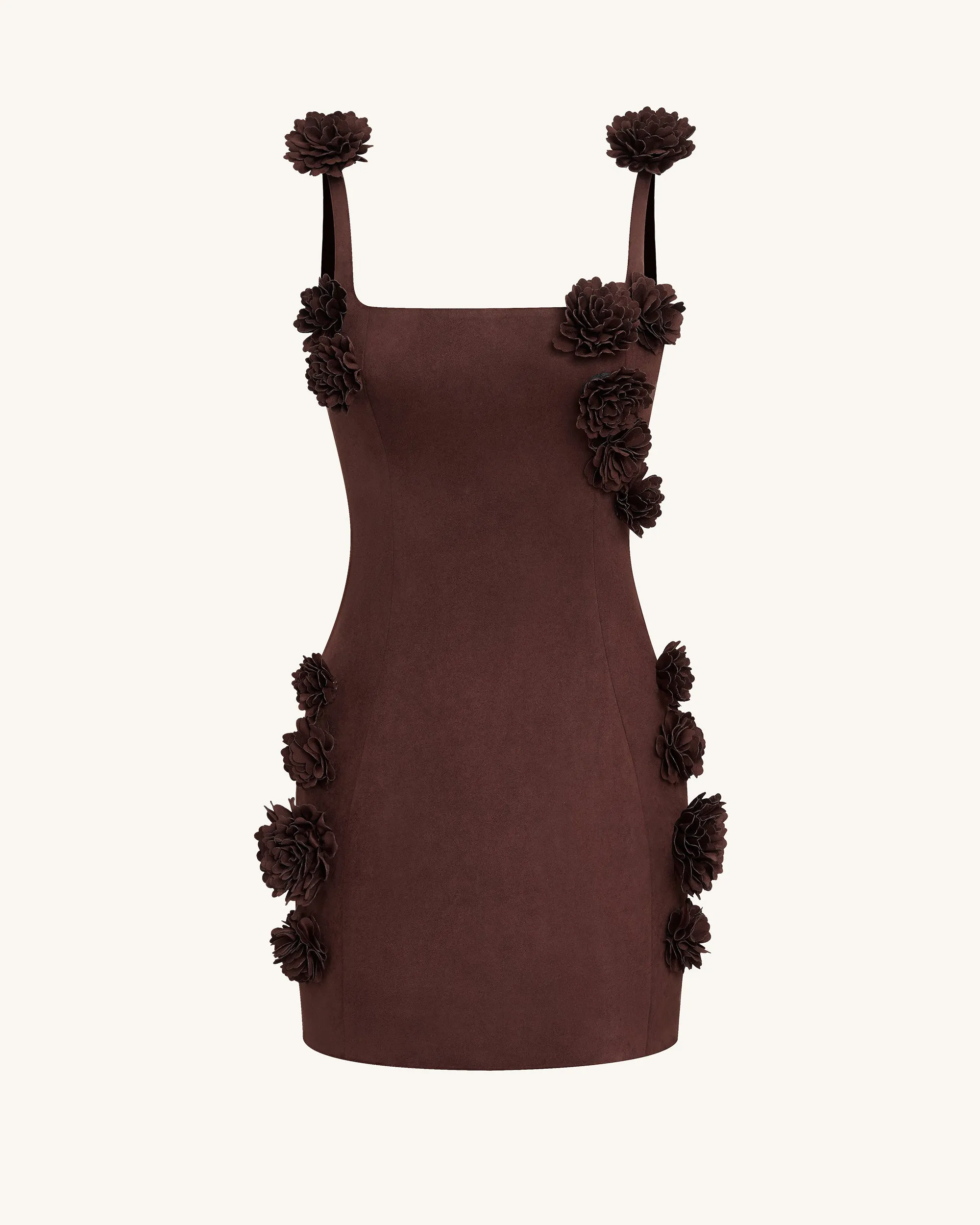 Elaina Pink Rosette Applique Mini Dress - Chocolate Brown sold by JW PEI