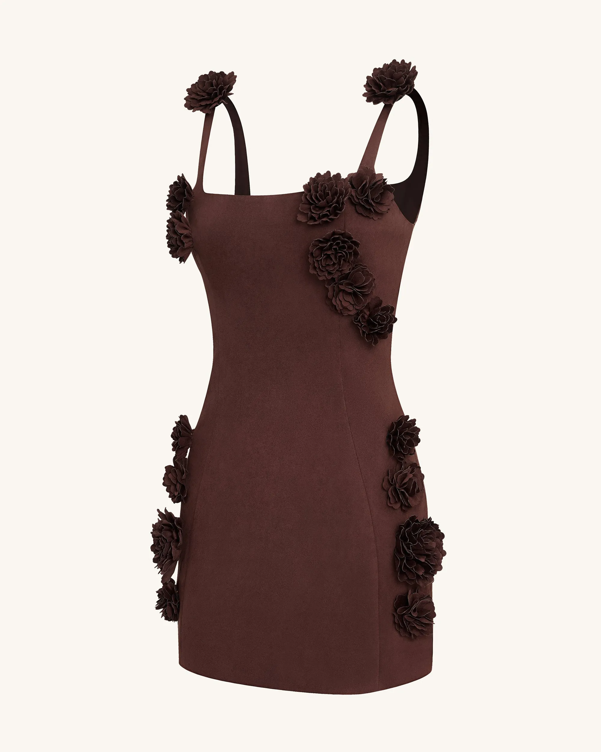 Elaina Pink Rosette Applique Mini Dress - Chocolate Brown sold by JW PEI product image thumbnail 2