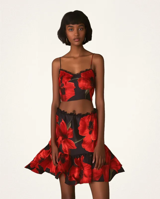 Floral Satin Crop Top and Skirt Set - Black/Red sold by JW PEI
