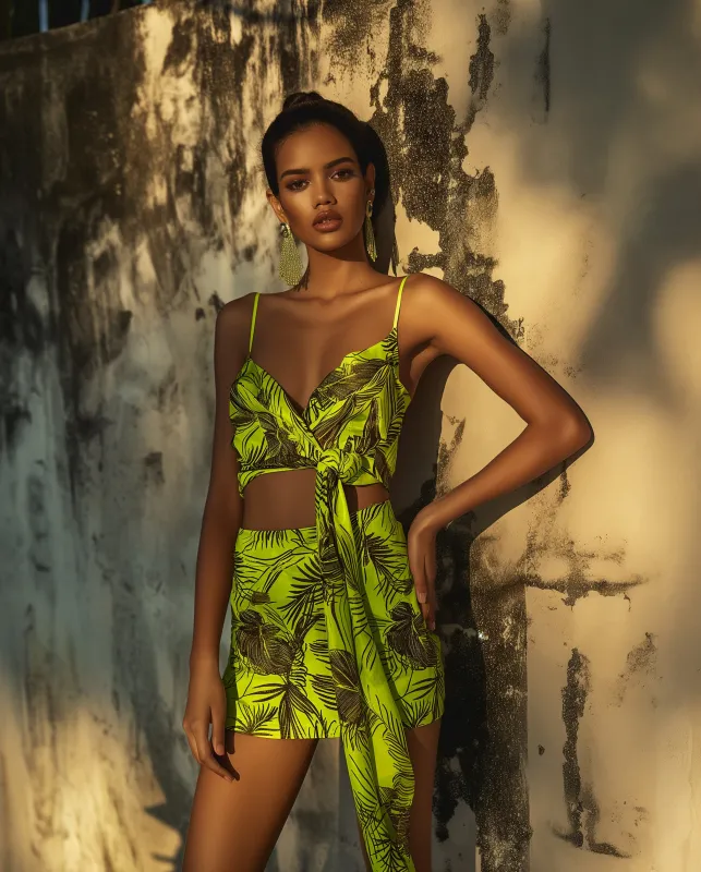 Tropical Satin Halter Dress - Green sold by JW PEI