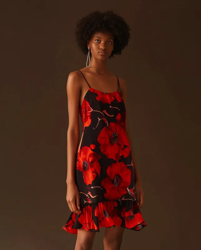 Floral Satin Crossover Dress - Black/Red sold by JW PEI