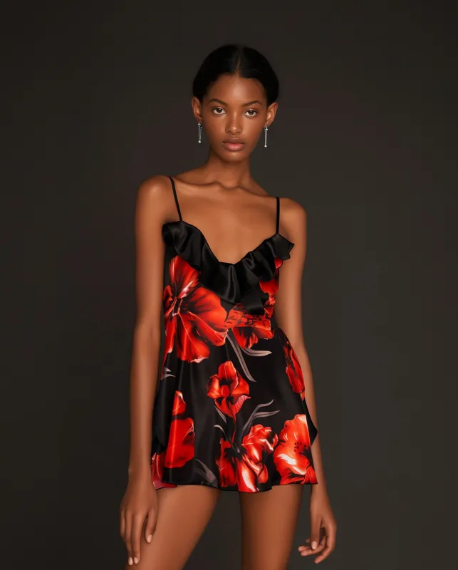 Floral Satin Crossover Dress - Black/Red sold by JW PEI