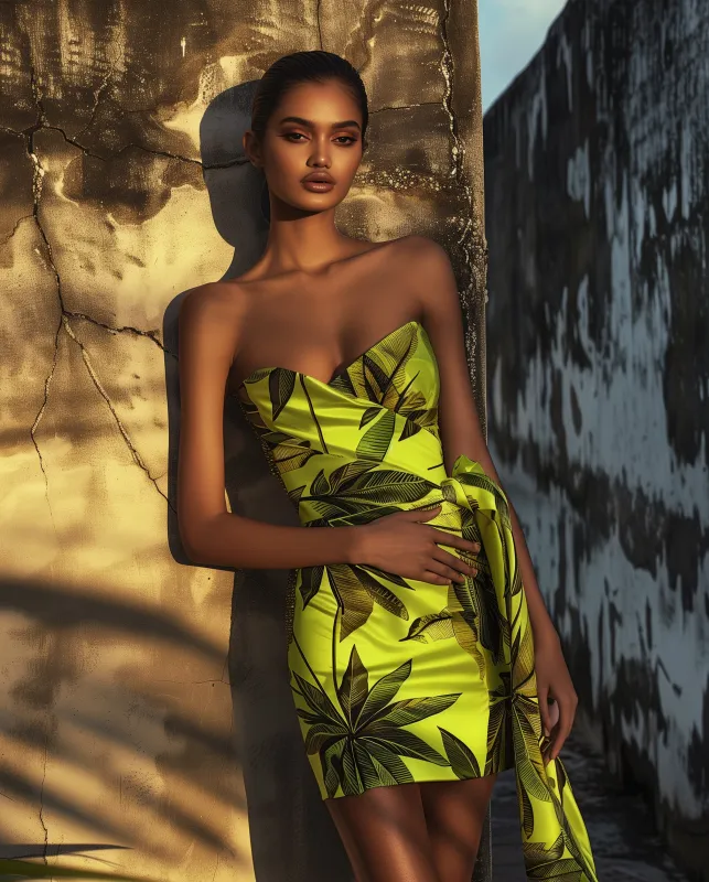 Tropical Satin Halter Dress - Green sold by JW PEI