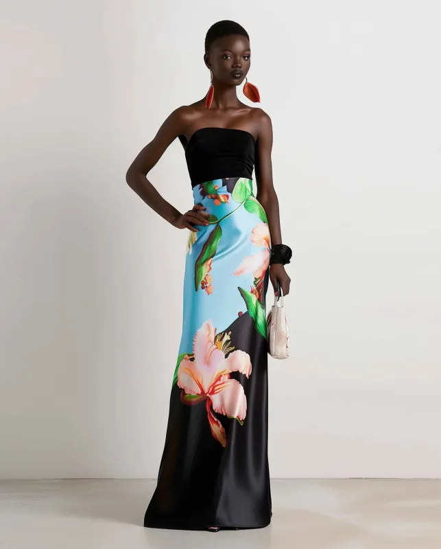 Floral Satin Halter Dress - Multicolor Black sold by JW PEI