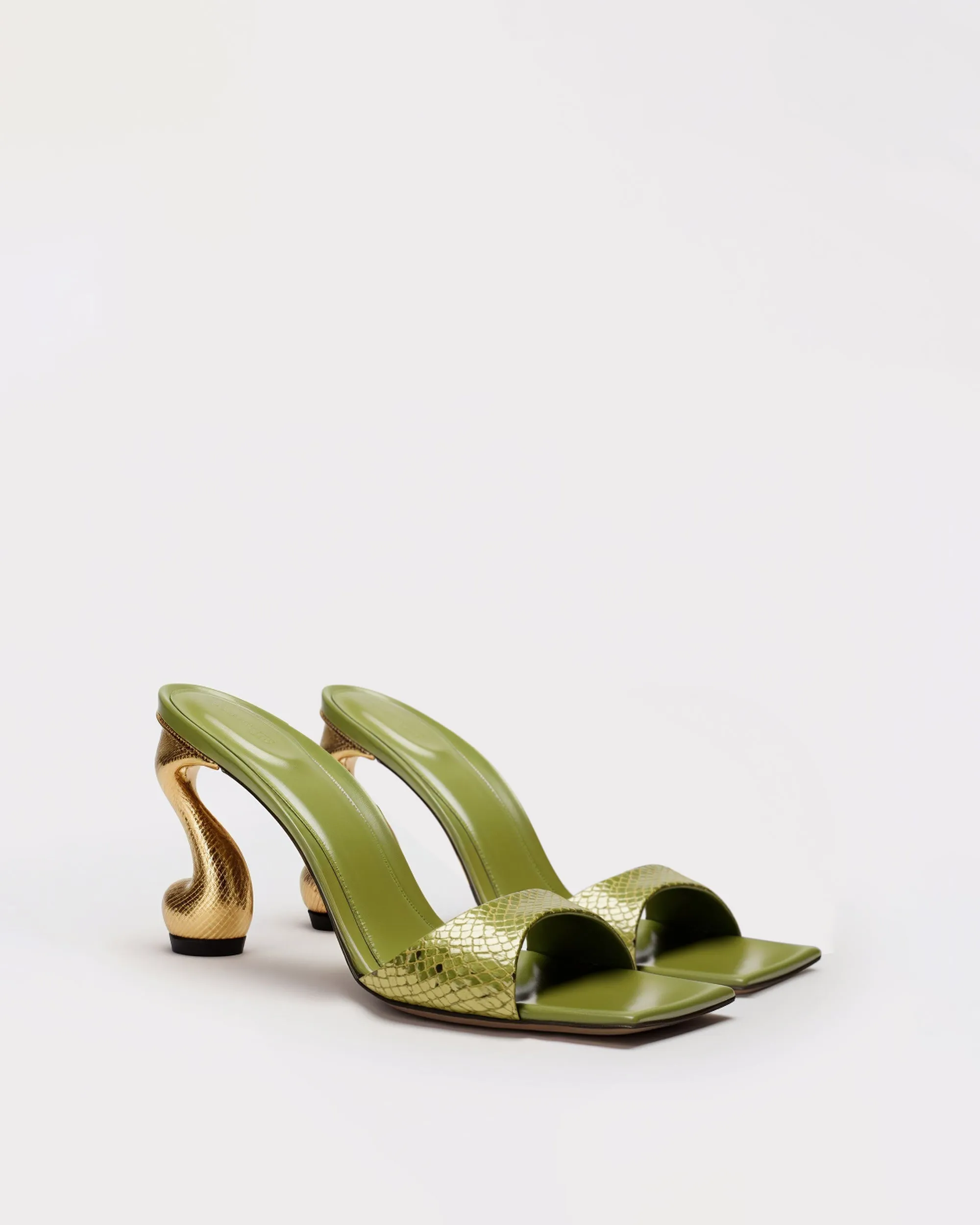 Hannah Snakeskin Heel Mules - Gold/Green sold by JW PEI
