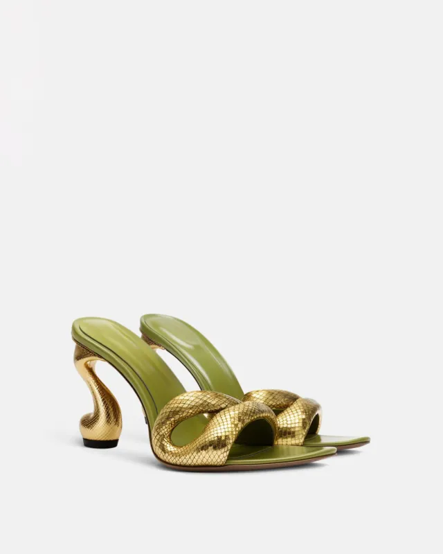 Kinsley Snakeskin Heel Mules - Gold/Green sold by JW PEI