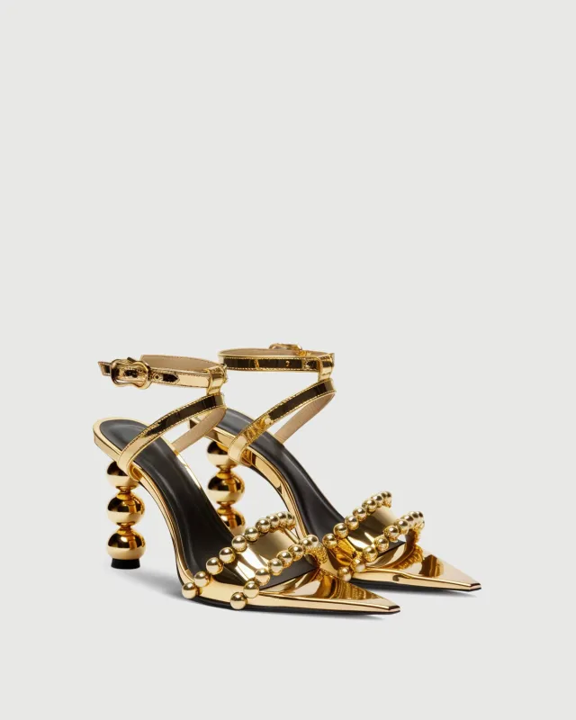 Mia Strappy High Heels with Beaded Detail - Gold sold by JW PEI