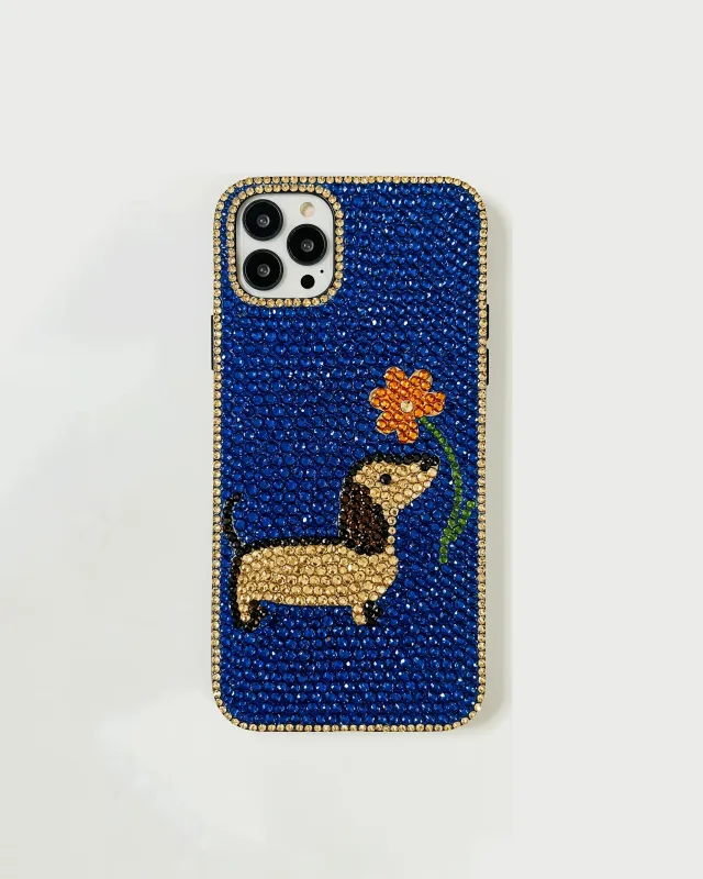 Dachshund with Flower Phone Case - Multicolor Blue sold by JW PEI