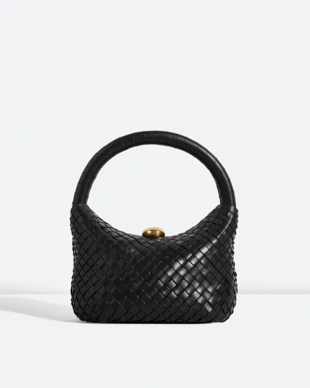Ava Woven Leather Top Handle Bag - Black sold by JW PEI