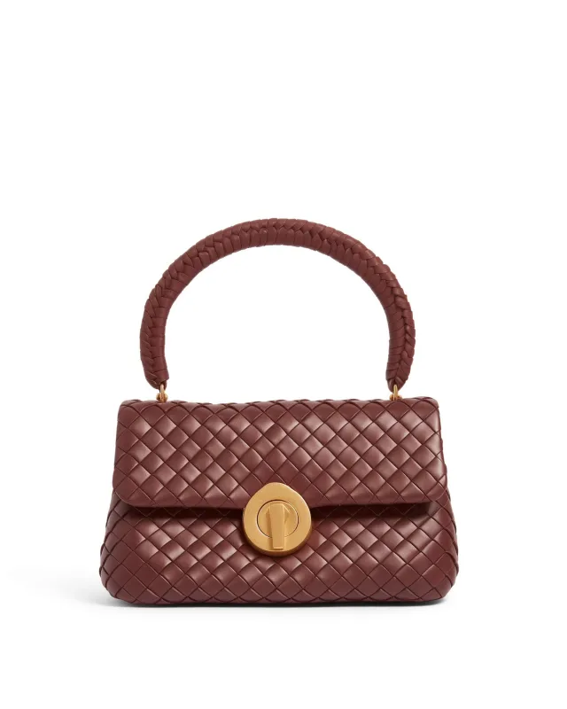 Ella Woven Leather Top Handle Bag - Burgundy sold by JW PEI