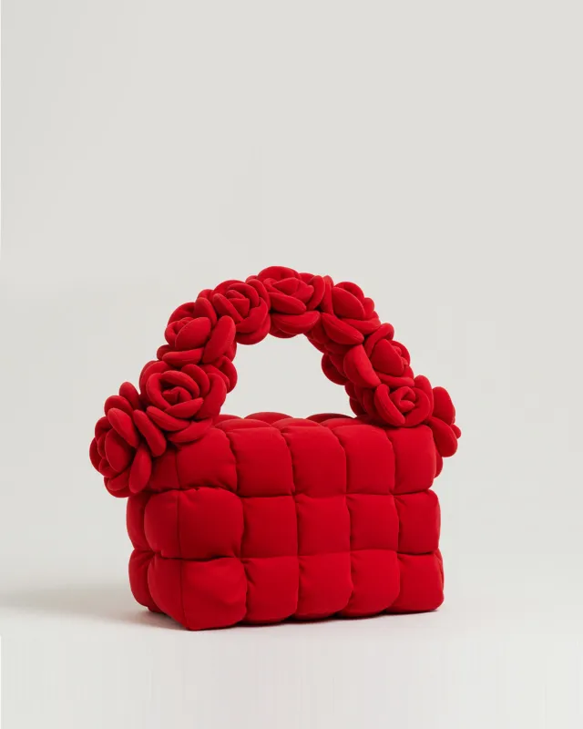 Ariana Padded Cube Bag with Rose Handle - Red sold by JW PEI