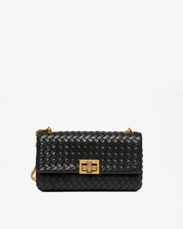 Jade Woven Leather Shoulder Bag - Black sold by JW PEI