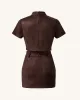 Grace Faux Suede Crop Top and Mini Skirt Set - Chocolate Brown sold by JW PEI