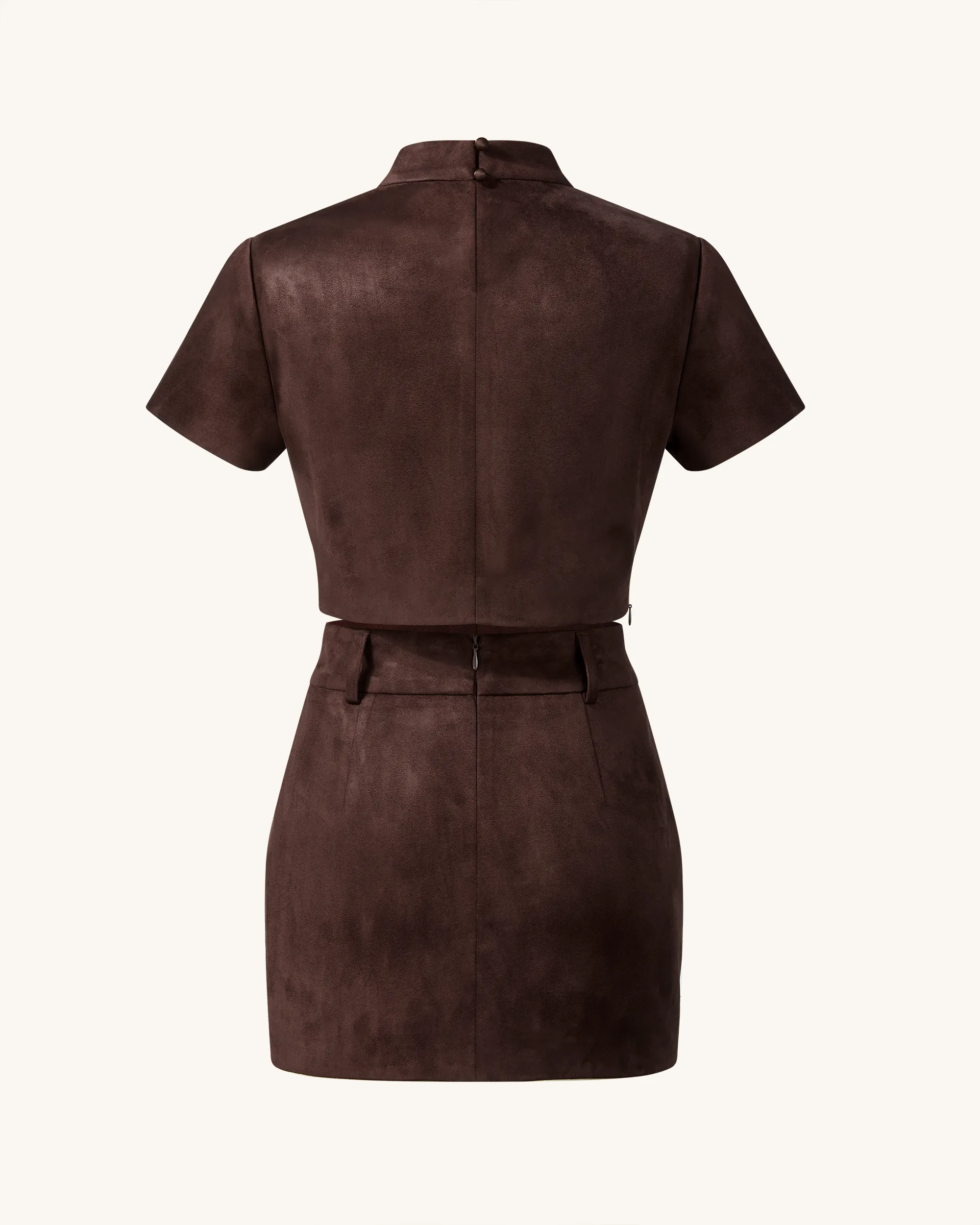 Grace Faux Suede Crop Top and Mini Skirt Set - Chocolate Brown sold by JW PEI product image thumbnail 3