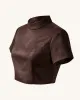 Grace Faux Suede Crop Top and Mini Skirt Set - Chocolate Brown sold by JW PEI