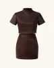 Grace Faux Suede Crop Top and Mini Skirt Set - Chocolate Brown sold by JW PEI