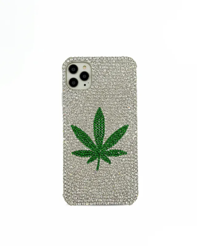 Sparkling Leaf Glam Phone Case - Silver/Green made by JW PEI
