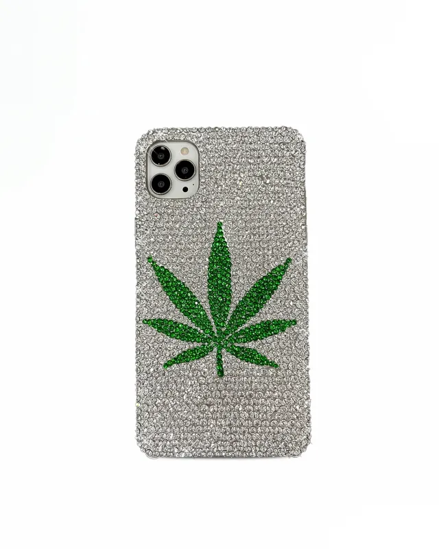 Sparkling Leaf Glam Phone Case - Silver/Green sold by JW PEI