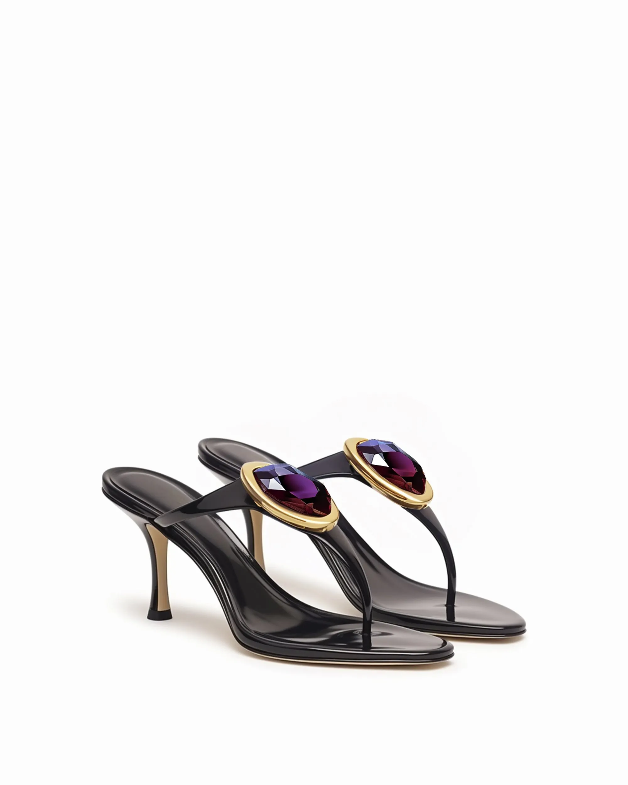 Eliza Jeweled Thong Heels - Black sold by JW PEI