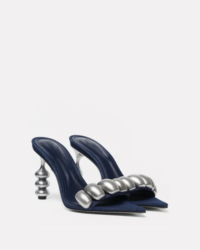 Aubrey Silver Accent Mules - Navy Blue sold by JW PEI