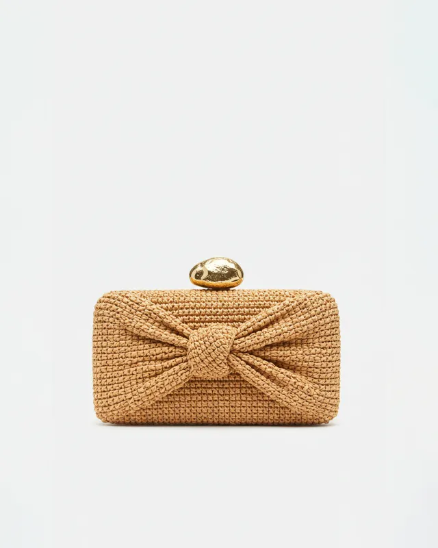 Layla Woven Clutch with Gold Clasp - Beige sold by JW PEI