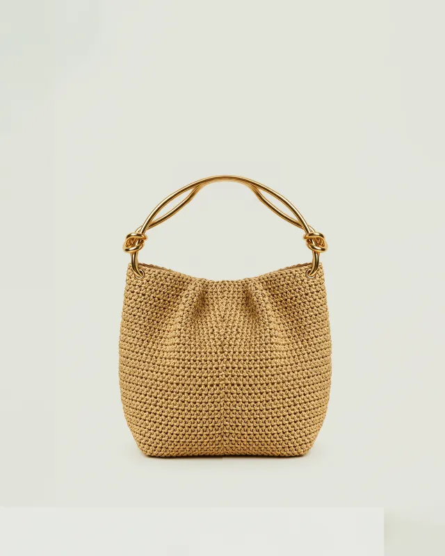 Charlotte Woven Bucket Bag with Gold Handles - Beige sold by JW PEI