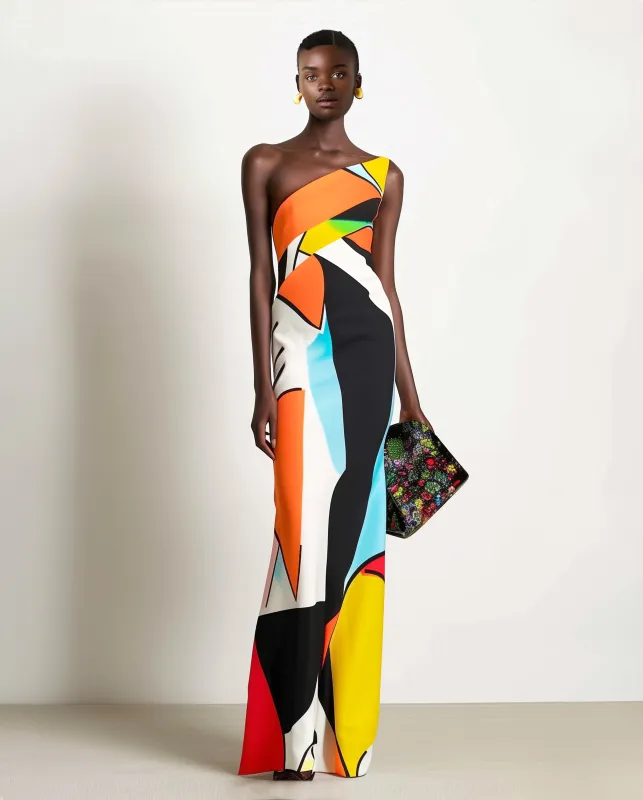 Abstract Color Block Maxi Dress - Multicolor Black sold by JW PEI