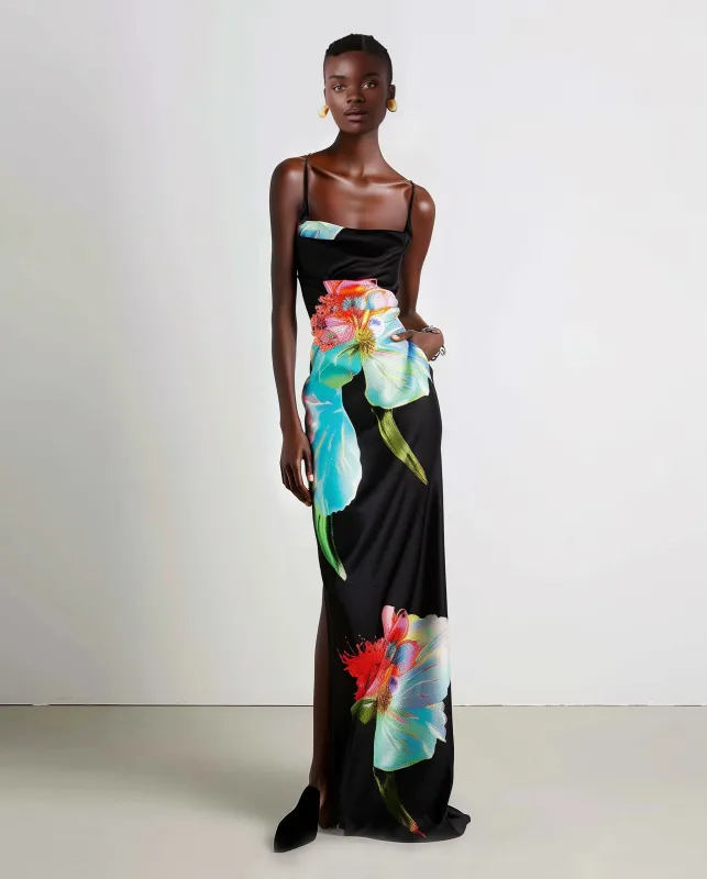 Floral Print Maxi Dress - Multicolor Black sold by JW PEI