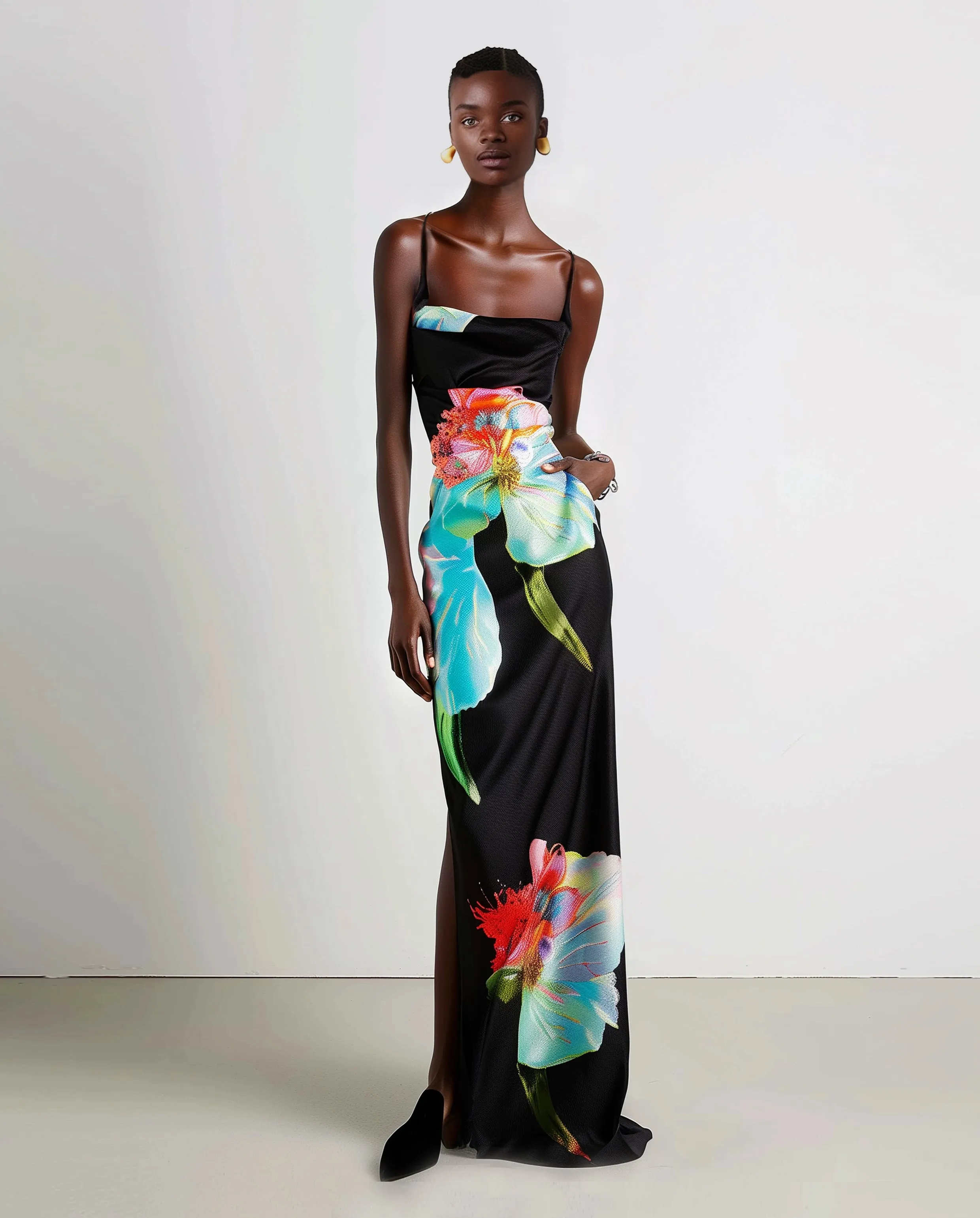Floral Print Maxi Dress - Multicolor Black sold by JW PEI